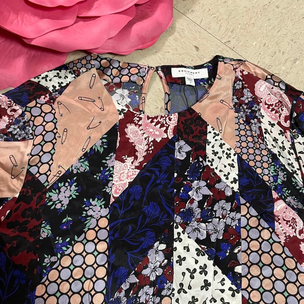 EQUIPMENT FEMME Sz S Patchwork Print 100% Silk Top Blouse Lightweight‎ SAMPLE - Picture 7 of 15